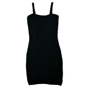 House of Harlow 1960 Black Cable Knit Midi Bodycon Sweater Dress Womens Size M